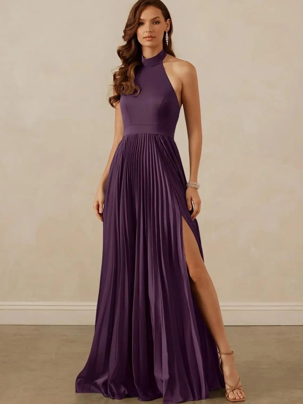 Christian Siriano for Azazie Plum Halter Pleated Gown NWT Size A6